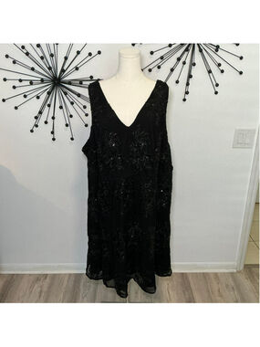 Torrid Black Sequin Mesh Dress Size 28 Floral Embellished Sheer Overlay